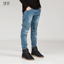 Load image into Gallery viewer, SFIT 2019 Streetwear Mens Ripped Biker Jeans Homme Men's Motorcycle Slim Black White Blue Moto Denim Joggers skinny jeans men