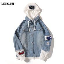 Load image into Gallery viewer, Autumn Denim Jacket Mens Fashion Hip Hop Street Hooded Jacket Cowboy Pull Homme Veste En Jean Jaqueta Jeans Autumn Denim Jacket